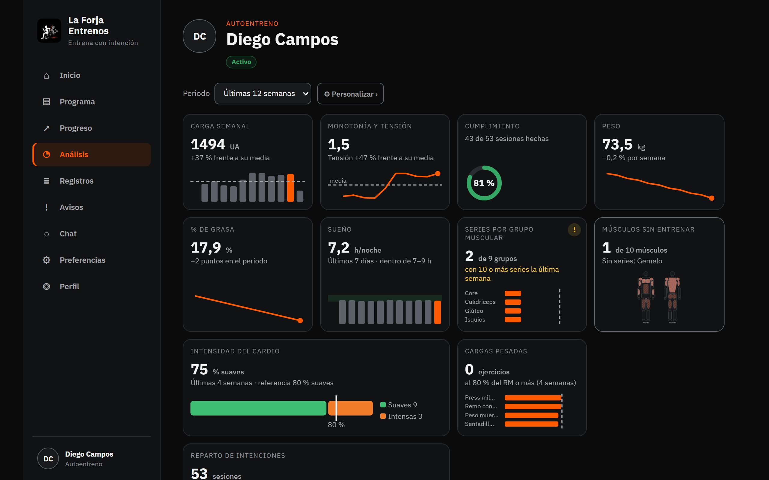 Panel de Análisis con sus herramientas.